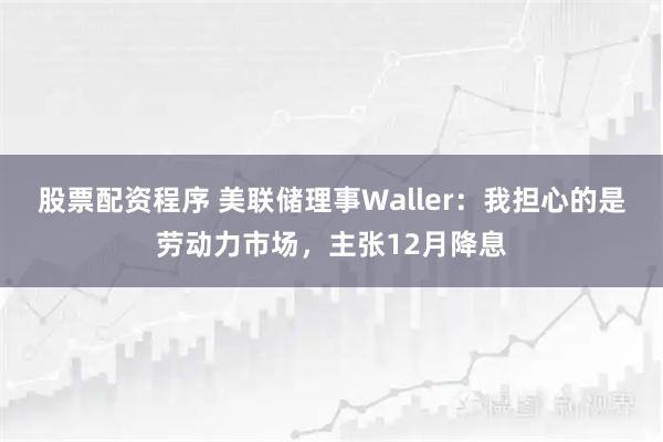 股票配资程序 美联储理事Waller：我担心的是劳动力市场，主张12月降息